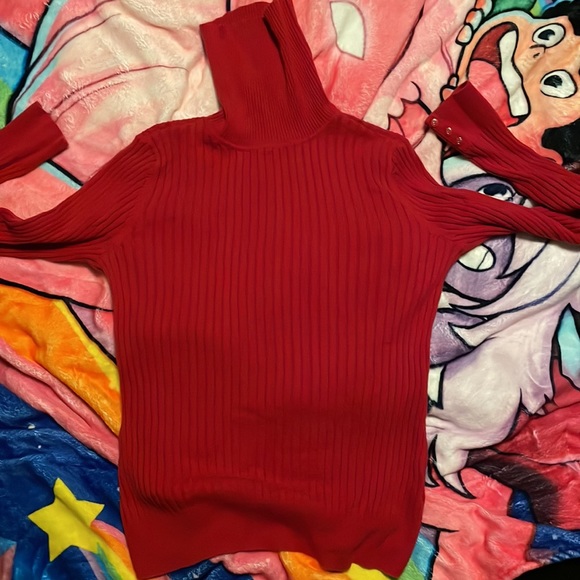 Crofts&Barrow Red Turtleneck Sweater With Painted Stars ❤️🖤❤️ - Picture 2 of 4